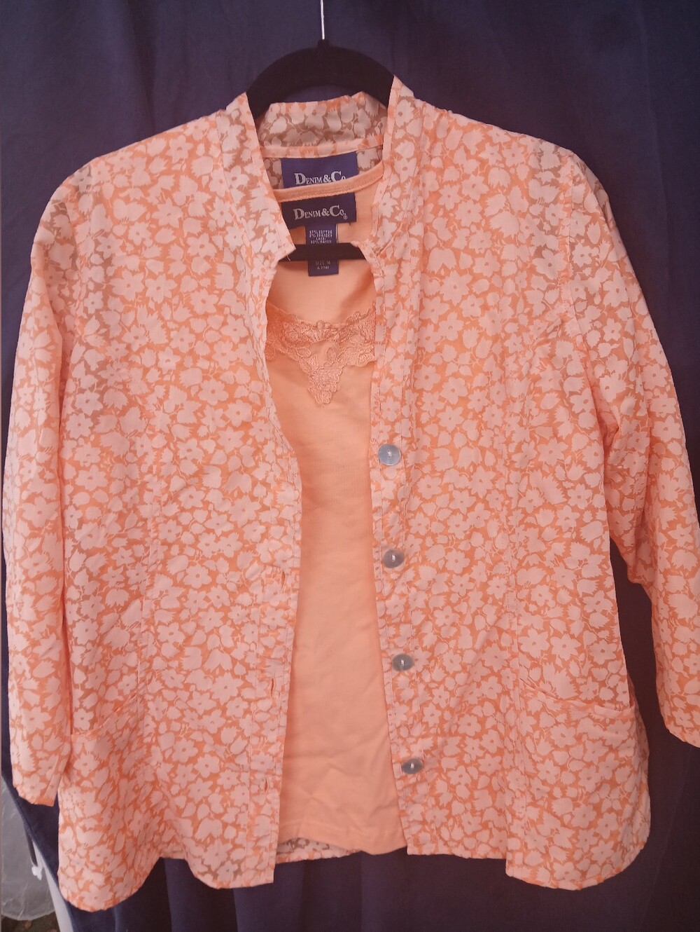 Ralph Lauren Denim & Co. Peach Floral Button-Front Women’s Top Set